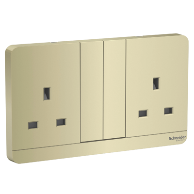Schneider AvatarOn 2 X 13A Switch Socket METAL GOLD HAIRLINE